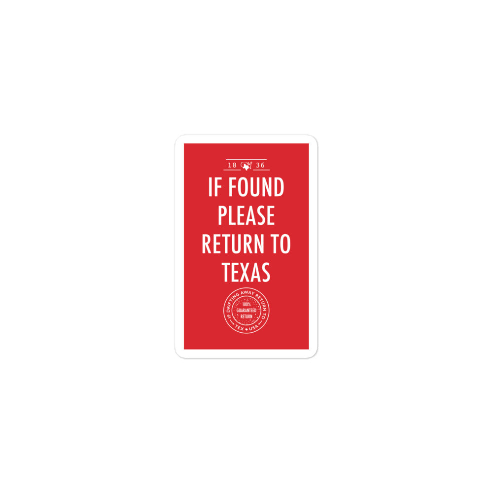 If Found Please Return to Texas Sticker